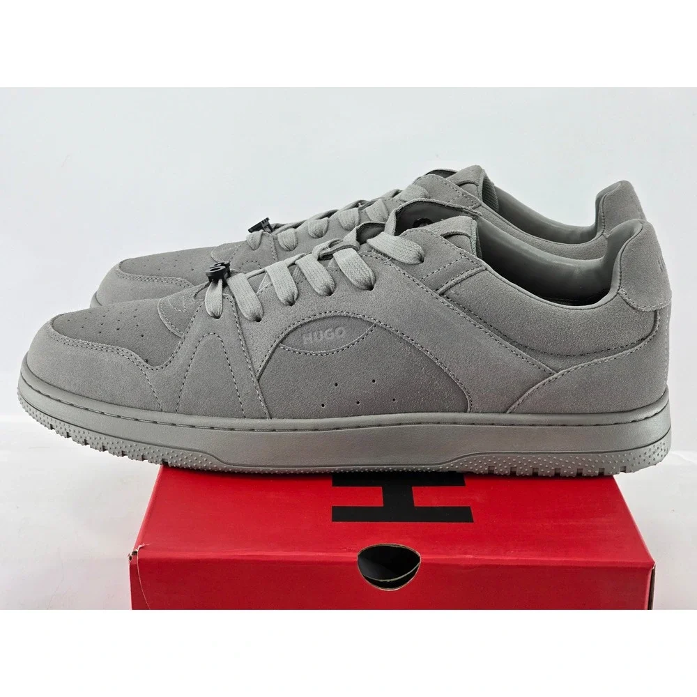 HUGO Hadrian Tenn Suede Sneakers Mens Sz 12-12.5 EU 46 Open Grey Low Top - New